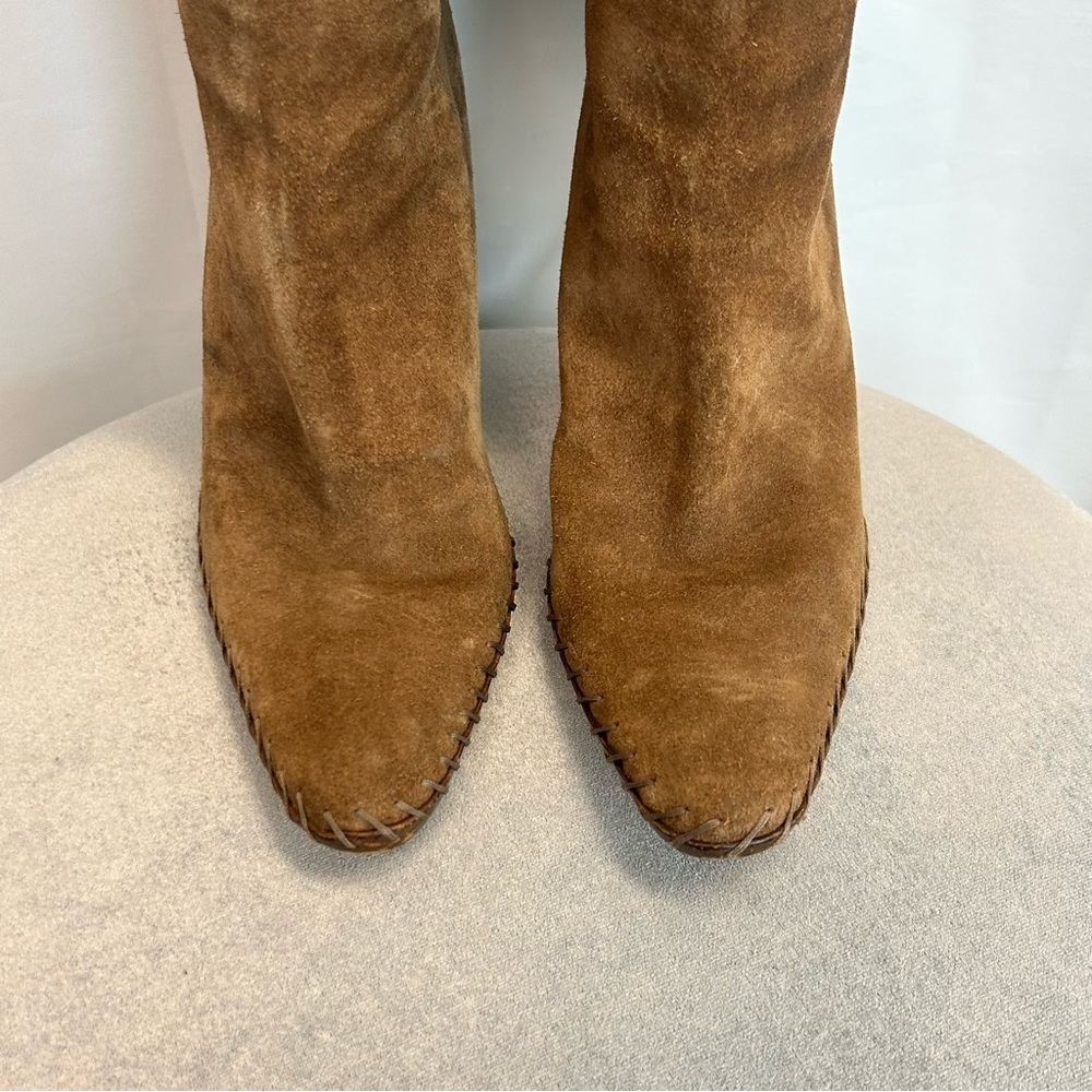 Gucci Vintage Camel Suede Leather folded Peter Pan lace up Ankle Boots Sz 8.5 - Picture 6 of 14